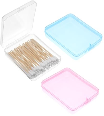COMNICO Wattestäbchen Behälter für Reisen, 3 Stück Qtip Spender für Haargummis Tragbarer Mini Aufbewahrungsbox Badezimmer-Aufbewahrung Reisezubehör Zahnseide-Spender mit Deckel (transparent/blau/pink)
