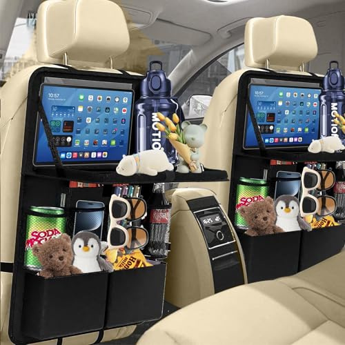 Olgary Auto Organizer– 2 Stück Kinder Autositz Organizer mit 12 Taschen & Klapptisch, wasserdichter Rücksitzschutz für Kinder, Sitzschutzmatte Familienurlaub