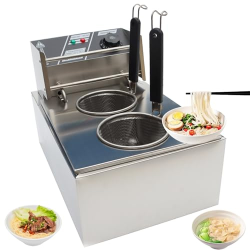 INTBUYING Electric Noodle Maker 2 Hole Commercial Pasta Maker 5 Ring Heating Tube with 2 Baskets for Restaurants Shop 110V 1700W 10L Capacity