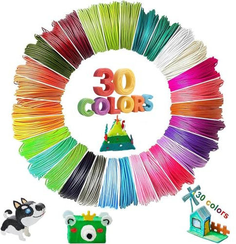 YeaHapiday Ricariche di filamento per penna 3D PLA 3D, 30 colori, 1,75 mm, ogni 5 m, totale 150 m, biodegradabili, compatibili con MYNT3D, SCRIB3D, PIKA3D, filamento multicolore per disegni 3D e