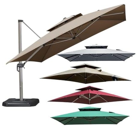 Housse de rechange carrée pour parasol de terrasse - 3 x 3 m - 8 baleines - Résistante aux UV et à l'eau - Pour parasol déporté - Kaki