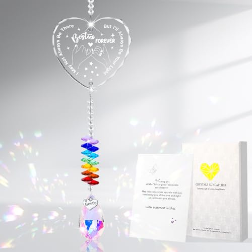 Meng Jiaran Besties Gifts for Women Crystal Suncatcher Friendship Gifts for Women Friend Gifts Sun Catcher with Heart Prism,Friendship Presents to My Bestie Anniversary Graduation