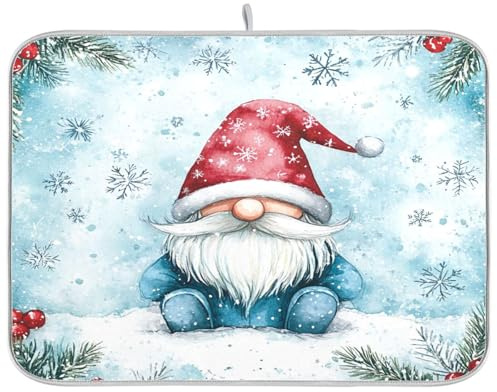 Lindo gnomo invierno nieve bayas de acebo tapete de cocina secado de encimera de cocina decoración de encimera de cocina tapete absorbente de secado de platos 18 x 24 18 x 24 pulgadas