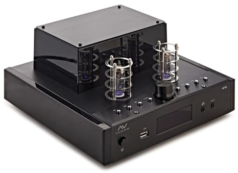 AVCOM Tube HiFi Stereo Amplifier with Bluetooth, AUX and RCA | Decorative dual tube-style display, front-panel bass/treble/balance, speaker outputs up to 40W RMS per channel