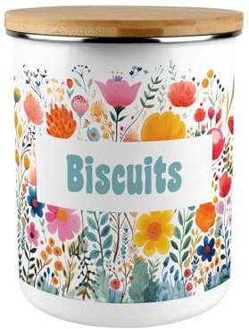 Purely Home Floral Biscuit Tin - 2.7L Extra-Large Colourful Flowers Enamel Kitchen Storage Canister Gifts