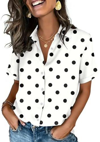 Zeagoo Shirts for Women Button Down Short Sleeve Tops Summer Casual Polka Dot Blouses Office Work Clothes 2026