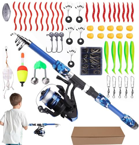 Jukeoiu Angelruten Ausrüstung - Angelzubehör Für Anfänger - Angelruten-Set Für er,Für Kinder Mädchen Outdoor Camping Sommeraktivitäten Familienurlaub Schulveranstaltungen See Fluss Meer Teich