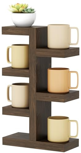 NiHome Wooden Mug Tree and Cup Holder, 7-Mug Stand for Kitchen Worktops