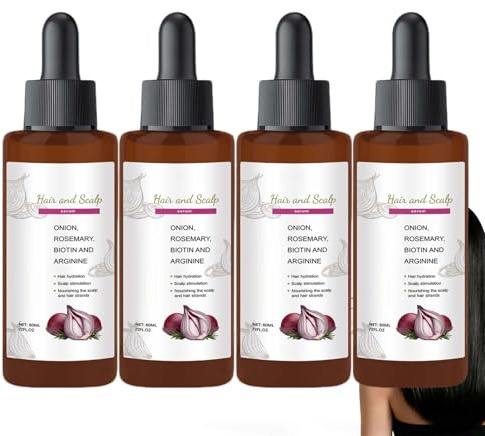 Suero para el crecimiento del cabello con cebolla y romero, suero para el cuero cabelludo para el cuidado diario del cuero cabelludo, crecimiento del cabello para mujeres con fórmula ligera (4PCS)