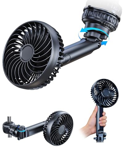 xuenair Ventilador recargable de 5000 mAh para reposacabezas de ventana de parabrisas de coche, pequeño ventilador portátil con ventosa para coche, SUV, camioneta, maletero, RV, silencioso, potente