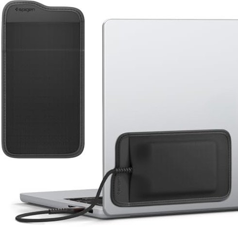 Spigen Pochette Adhésive pour Disque Dur Externe d'Ordinateur Portable | Poche Autocollante Réutilisable en Tissu Fin pour SSD Portable, HDD, Magic Mouse et Câbles pour Tablette Macbook Neo Pro Air