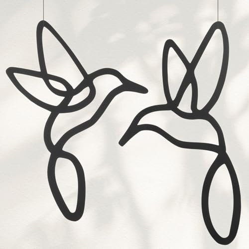 DOPENSPI Lineart, set di 2 uccelli da appendere, decorazione da parete con ganci autoadesivi, per finestre, finestre, per camere, balconi