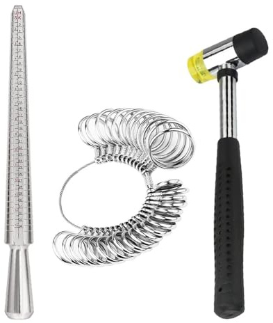 Set di strumenti di misurazione per anelli, mandrino rotondo con martello in gomma, misuratore di metallo per la creazione di gioielli e anelli