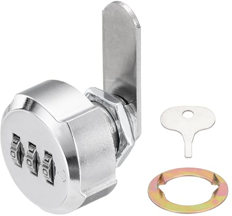 PATIKIL Serratura a combinazione per armadietto, 1,5 cm, a 3 cifre, in metallo, senza chiave, con testa di prugna, per armadietti da cucina, armadio, armadietto, porta in legno, argento