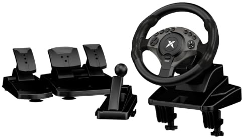 NBCP F9 Pro Gaming Steering Wheel with Pedals and Shifter for PC, PS3 | 270°/450°/900° USB Sim Racing Wheel, H-Shifter & Linear Pedals, 11.02/28CM Oversized, Dual Vibration, Adjustable Tilt Height