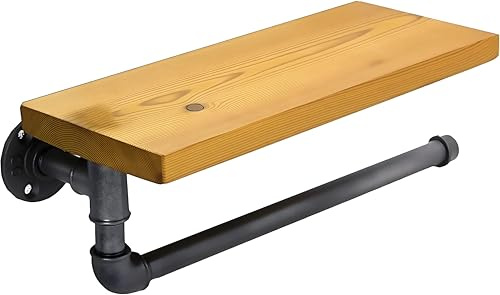 Étagères en Bois industrielles de Supports Tuyau fixé forgé pour la Salle Bains Porte Papier Toilettes, Fer à Repasser Pipe Eau étagères avec Planche Bois rétro Vintage Industriel Rouleau Toilette