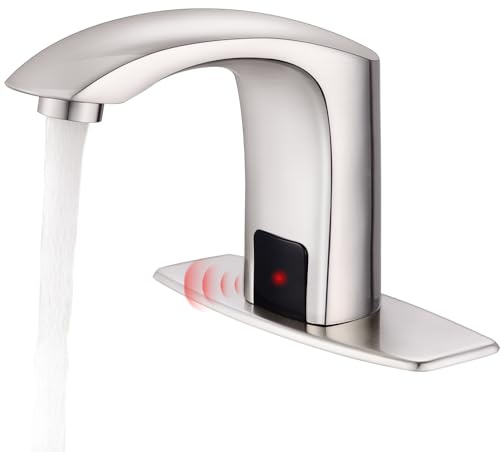 Gangang Touchless Bathroom Sink Faucet Adjustable Water Temperature Brass Automatic Motion Sensor Faucet 1 Hole Commercial Brass Non-contact Faucets Sinks Water Saving Easy to Install (Brushed Nickel)
