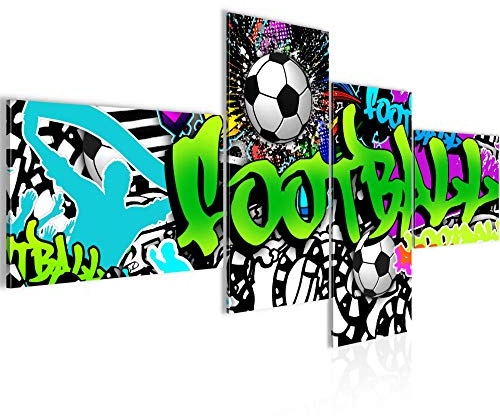 Runa Art Bild Modern Fussball Graffiti - Made in Germany - Wandbilder Street Art Bunt 4 Teilig 402642a