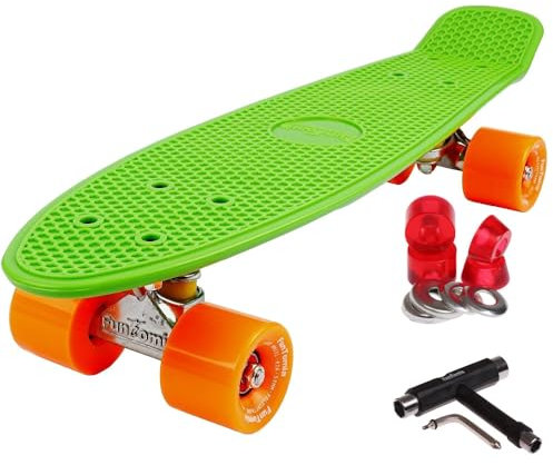 FunTomia 57cm Mini-Board Skateboard mit oder ohne LED Leuchtrollen inkl. Aluminium Truck, ABEC-9 Kugellager und T-Tool (grün)