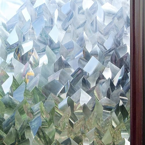 rabbitgoo Window Privacy Film, 3D Decorative Stained Glass Window Film, Static Cling Door Window Covering Removable Window Sticker Window Vinyl, Sun Blocking Glue Free, Crystal Icicles 17.5x78.7