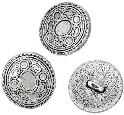 Metallknöpfe Ösenknöpfe 15 Stück mit Blumen-Muster antiksilber Ø ca. 17mm Lochgröße 2,3mm