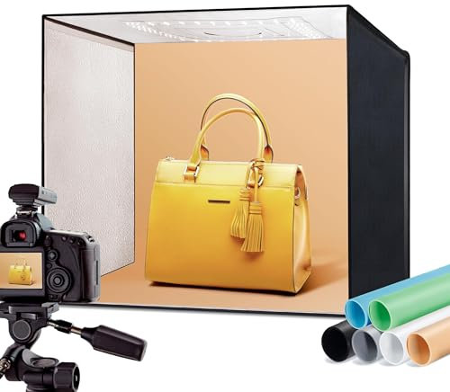 RALENO 50x50cm Scatola fotografica, Kit Tenda Luce da Regolabile Pieghevole da 50W con 120 luci LED (5500 K, 97 CRI) e 6 PVC Colori Fondali
