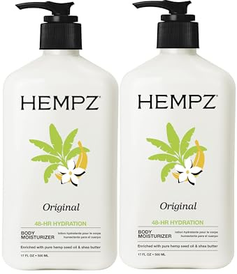 Hempz Original, Natural Hemp Seed Oil Body Moisturizer with Shea Butter & Ginseng, Pure Herbal Skin Lotion for Dryness, Nourishing Vegan Cream, Floral and Banana, 17 Fl Oz, 2 Pack