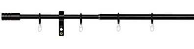 ondeco Gardinenstange ausziehbar 1-lauf, Vorhangstange Fenster Wandmontage, Endstück Rille, Komplettgarnitur Teleskopstange 13/16 mm mit Ringen 120-210 cm Schwarz