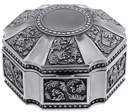 RUIXIA Schmuckkästchen Vintage Schmuckschatulle Herzform Schmuckdose Damen Schmuckstücke Organizer Antik Floral Gravur Trinket Schmuckbox habe 5 Optionen für Ohrringe Ring Halskette Geschenk