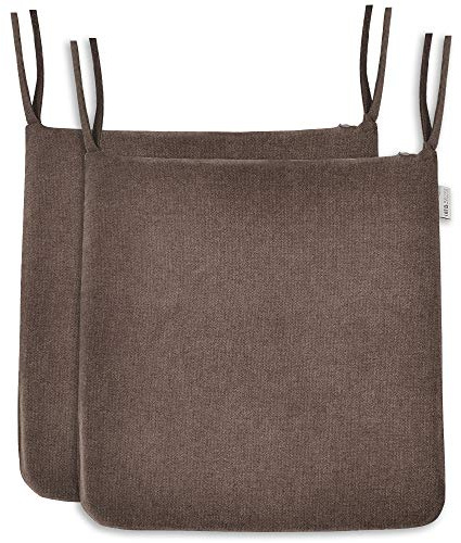 2er Set Stuhlkissen in Braun mit Bindebändern in Microfaser-Flausch | BALCONY & FALCON trapezförmige Sitzkissen, 38–42 cm große, wasserabweisend, Sitzpolster und Auflage, Indoor und Outdoor