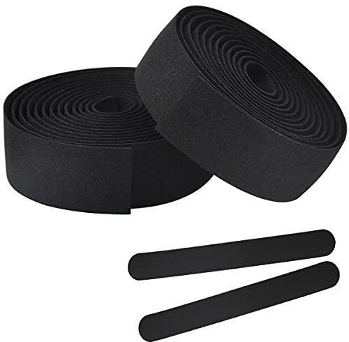 2 Rollen Fahrrad Lenkerband, Eva Reißfestes Klebestreifen, stoßdämpfender Lenkerbänder, Langlebiges Profi Lenkerband für Rennrad Mountainbike inkl. Endstopfen und End Klebestreifen (Schwarz)