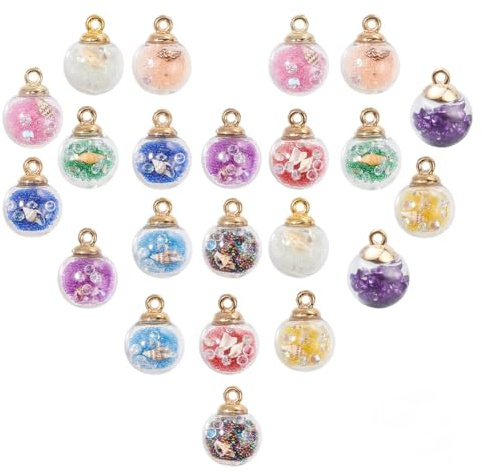 PandaHall 66 Stk. 11 Farben 16 mm Bunte Glaskugel Charms Kristallglaskugel Anhänger Mit Harz Strass Muschelschale Für Ohrringe Armband Halskette Schmuck DIY Craft Making