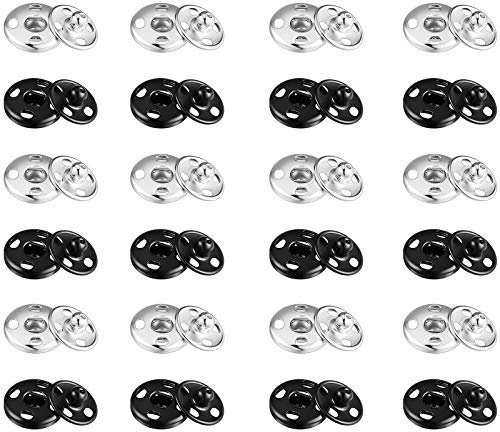 24 Sätze Druckknöpfe Zum Annähen Metall Druckknopf Schwarz Silber Druckknöpfe für Geldbörse Handtasche Kleidung Nähen Handwerk DIY Lieferung (7 mm)