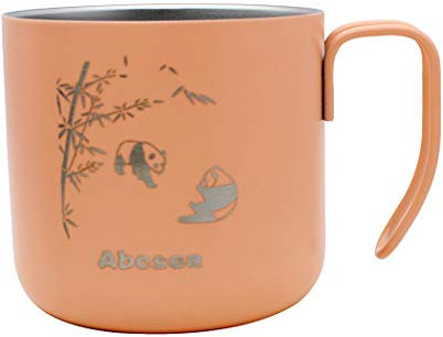 Abcsea 1 Piece Panda Coffee Cup, Double Wall Vacuum Mug, Stainless Steel Cup for Coffee, Insulated Coffee Cups, Vacuum Insulated Flask for Juice, Milk, BPA Free, 350 ML, Orange