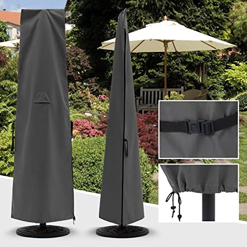 ABCCANOPY Schutzhülle für 230cm bis 340cm Sonnenschirm/Marktschirm wasserdichte Outdoor-Sonnenschirm-Abdeckung mit Reißverschluss und Stange, groß,Grau