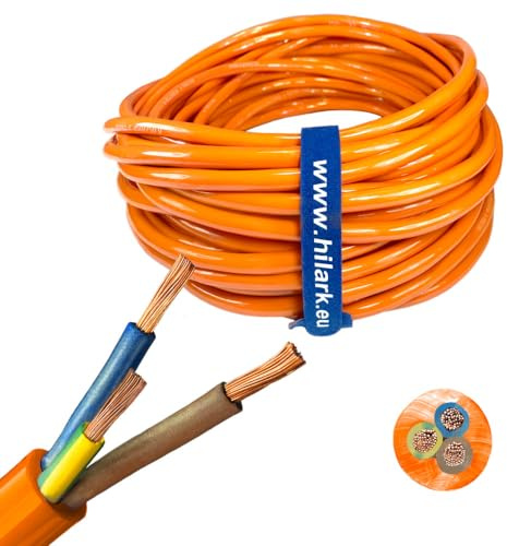 Hilark Cavo di prolunga H07BQ-F 3x2,5 mm 3g2,5 mm (230V, 16A) Cavo Pur arancione/blu (50 metri, Arancia)