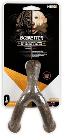 Hero | Bonetics Wishbone | Dog Bones | Puppy Bones | Dog Bones for Large Dogs, Up to 65 lbs (Bacon Flavor)
