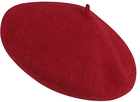 TRIXES Burgunderfarbene Baskenmütze für Frauen - Mütze für Faschingskostüme - Flauschige Wintermützen/Accessoires - Warme und gemütliche Baskenmützen - Tolle Geschenke für Mädchen