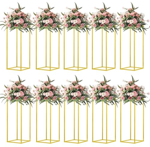 MEISHAONV 23.6inch 10 pcs Column Vases Gold Centerpieces for Table Metal Flower Stand Gold Wedding Centerpieces for Tables Party Floral Stands for Flowers