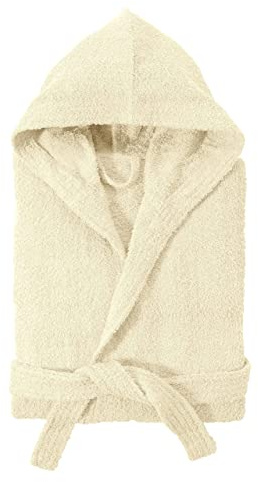 Baroni Home Peignoir éponge avec capuche, peignoir homme et femme 100 % coton, absorbant et confortable (XL, crème)