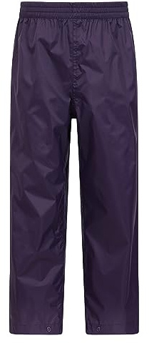 Mountain Warehouse Pakka Kids Waterproof Over Trousers - Taped Seams Rain Pants, Lightweight, Rip-Stop, Packaway Bag - for Spring Summer, Walking, Travelling Purple Kids Size 9-10 Years