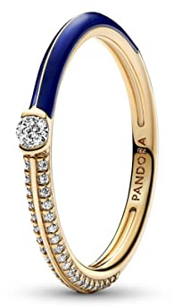 PANDORA ME Pavé & Blau Doppelring mit 14 Karat vergoldeter Metalllegierung mit klaren Cubic Zirkonia Steinchen in der Größe 58, 162528C01-58