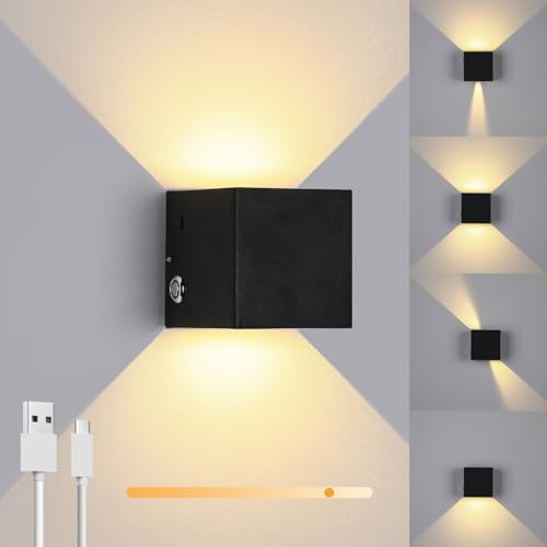 ENCOFT LED Wandleuchte Innen Ohne Stromanschluss Wandlampe Akku Dimmbar 4000mAh Wiederaufladbar mit Schalter Up Down Wandleuchtung für Schlafzimmer Wohnzimmer Treppen Flur Warmweiß Schwarz