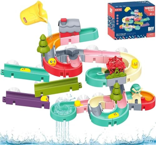 LATERN 62 Stück Badespielzeug für Kinder, Enten Rutsche Bade Spielzeug Wandschienen Dusch Spielzeug Wasserrutschen Badewannen Spielzeug mit Saugnäpfen für 2 3 4 5 6 Jahre Alte Kleinkinder Kinder