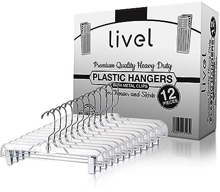 Premium Skirt and Trouser Hangers with Clips - Set of 12| Versatile Organization for Your Wardrobe | Space-Saving Design | Durable Plastic and Stylish
