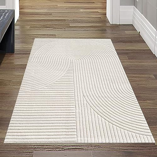 Teppich-Traum Teppich Flur Diele Designerteppich 3D Bogen Muster Creme Kurzflor Läufer kurz modern 80 x 150 cm