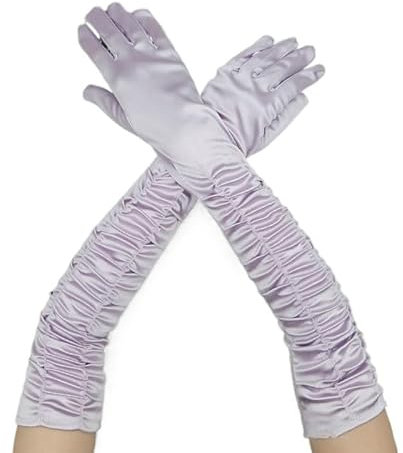 Abendhandschuhe 9 Farben Damen Handschuhe Lila Satin Hochzeit Lange Handschuhe Ellenbogen Show Dinner Party Performance Bekleidungszubehör (Color : Purple, Size : 38cm)