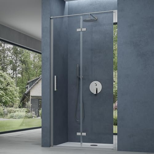doporro Duschtür Nischentür dusche Duschabtrennung Duschkabine 80x195 cm Duschtür mit Falttür 8mm ESG-Sicherheitsglas Klarglas Duschwand schwarz inkl. Nano-Beschichtung Teramo37K