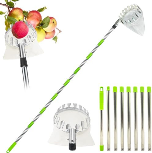 Apple Picker with Telescopic Handle - 3.2M Telescopic Fruit Picker Tool, Effortless to Pick High Up Fruit, Fruit Grabber Tree Picker for Plum Lemon Pears