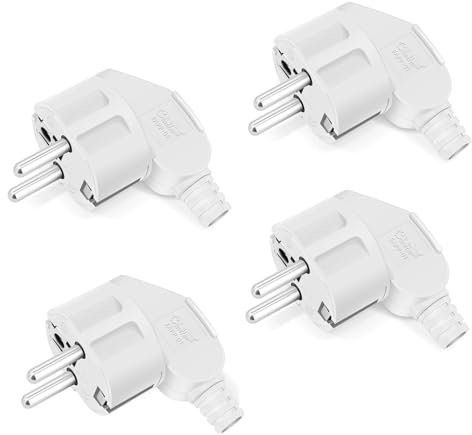 4 Stücke Schuko Stecker, IP20 Schuko Stecker für den Innenbereich, Europa-Stecker Kunststoff 250V (16A) für 8-10mm Kabel, IP20 für den Innenbereich - Weiß